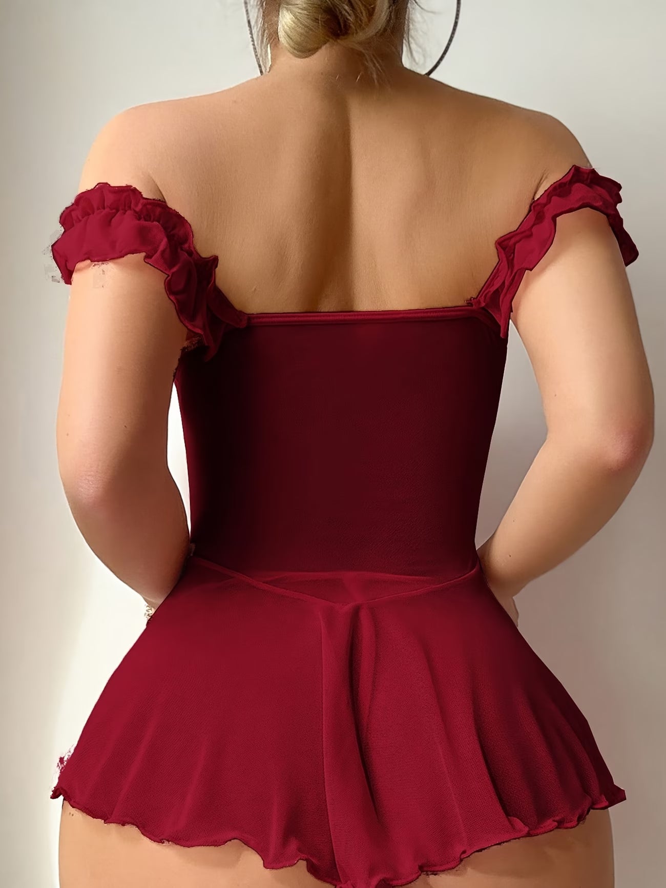 Off Shoulder Maroon Laced Dress