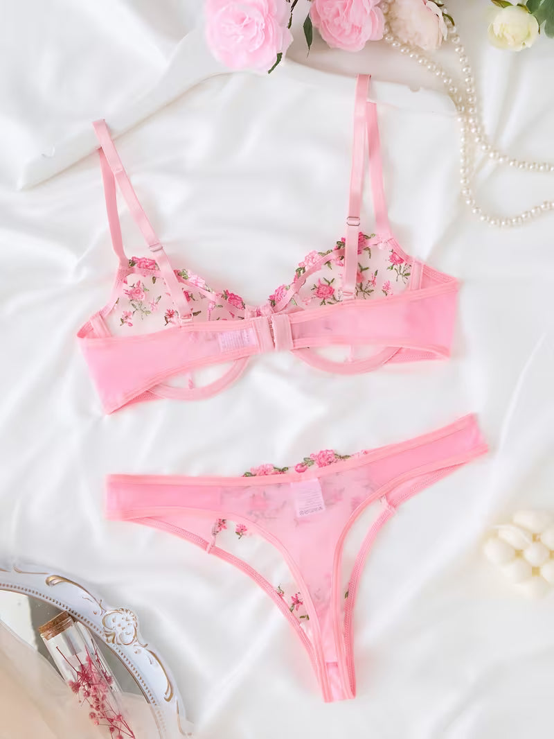 Floral Pink Lingerie Set
