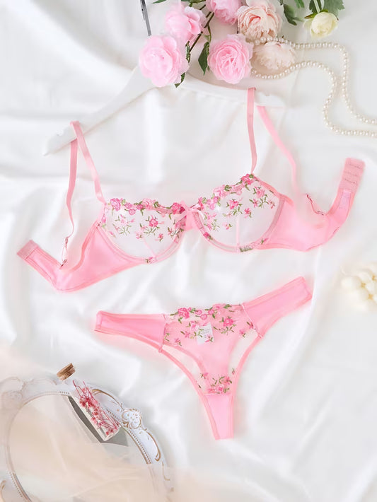 Floral Pink Lingerie Set