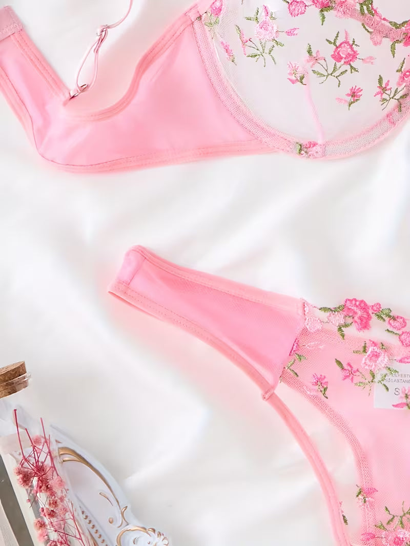Floral Pink Lingerie Set
